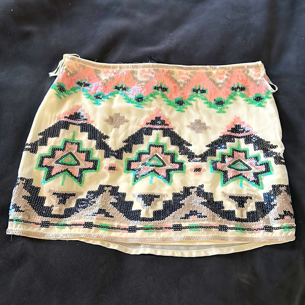 Raw denim sequin skirt